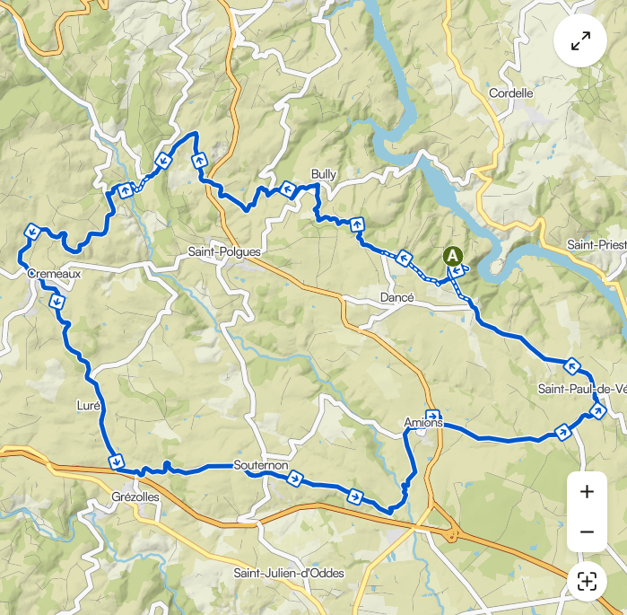 Carte du parcours Bully, Crémeaux et Saint-Paul-de-Vézelin
