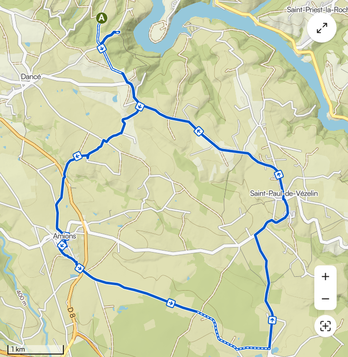 Carte du parcours autour de Vézelin-sur-Loire